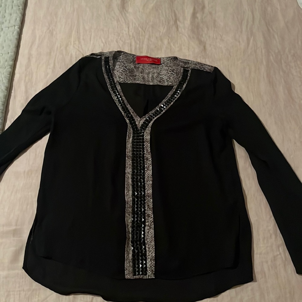 Love sleeve dress shirt blouse with black studs and snakeskin print on inside